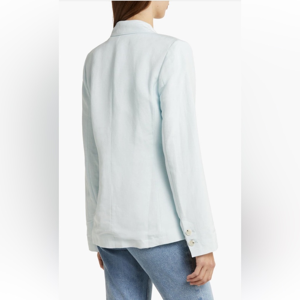 NWOT Paige Denim‎ Women's Light Blue Linen Dawson Double-Breasted Blazer Jacket - Picture 2 of 11
